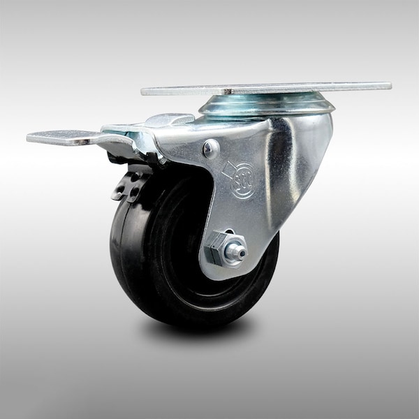 3 Inch SS Hard Rubber Wheel Swivel Top Plate Caster with Total Lock Brake SCC